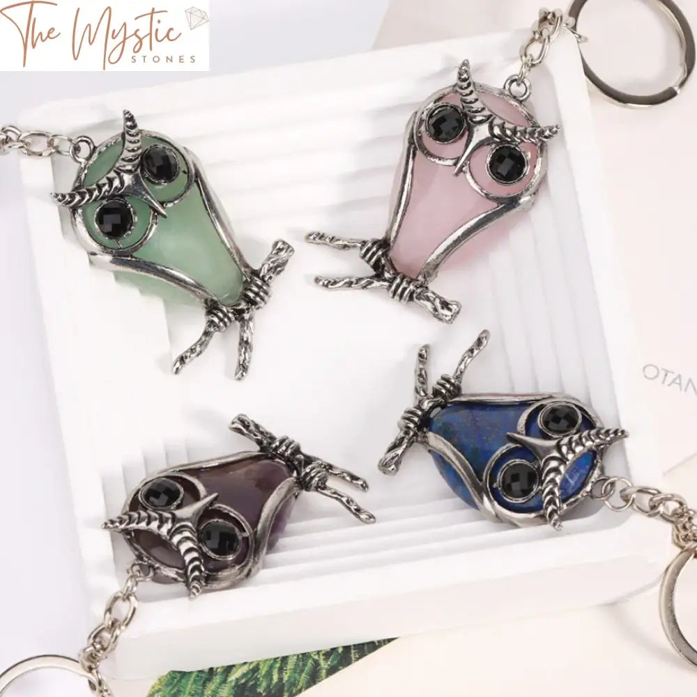 Owl Crystal Keychain With Stone Pendant