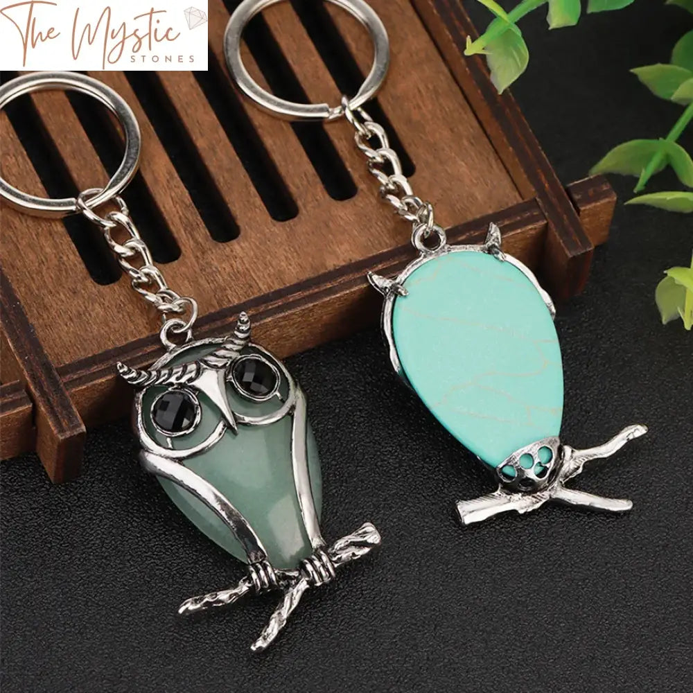 Owl Crystal Keychain With Stone Pendant