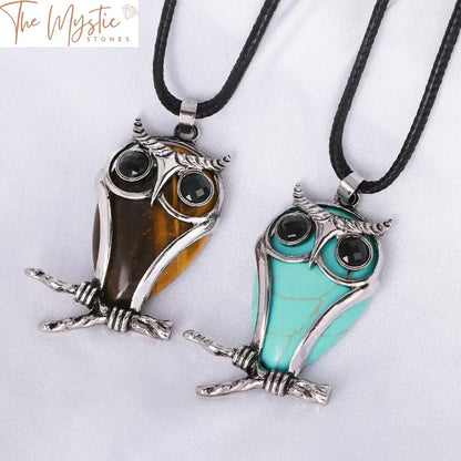 Owl Pendant Tiger Eye Crystal Necklace