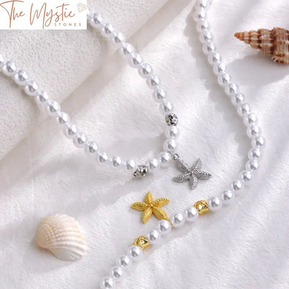 Pearl Starfish Necklace And Bracelet Set