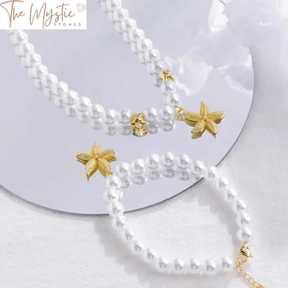 Pearl Starfish Necklace And Bracelet Set