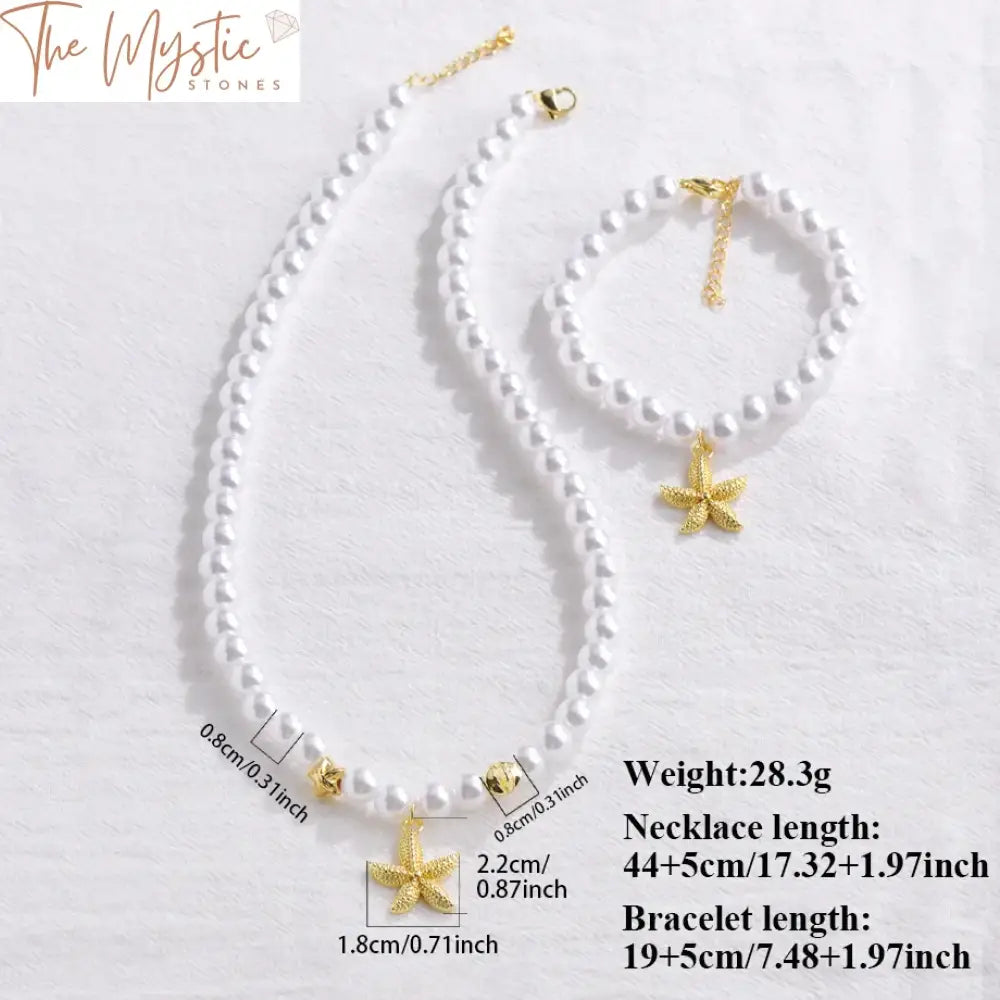 Pearl Starfish Necklace And Bracelet Set