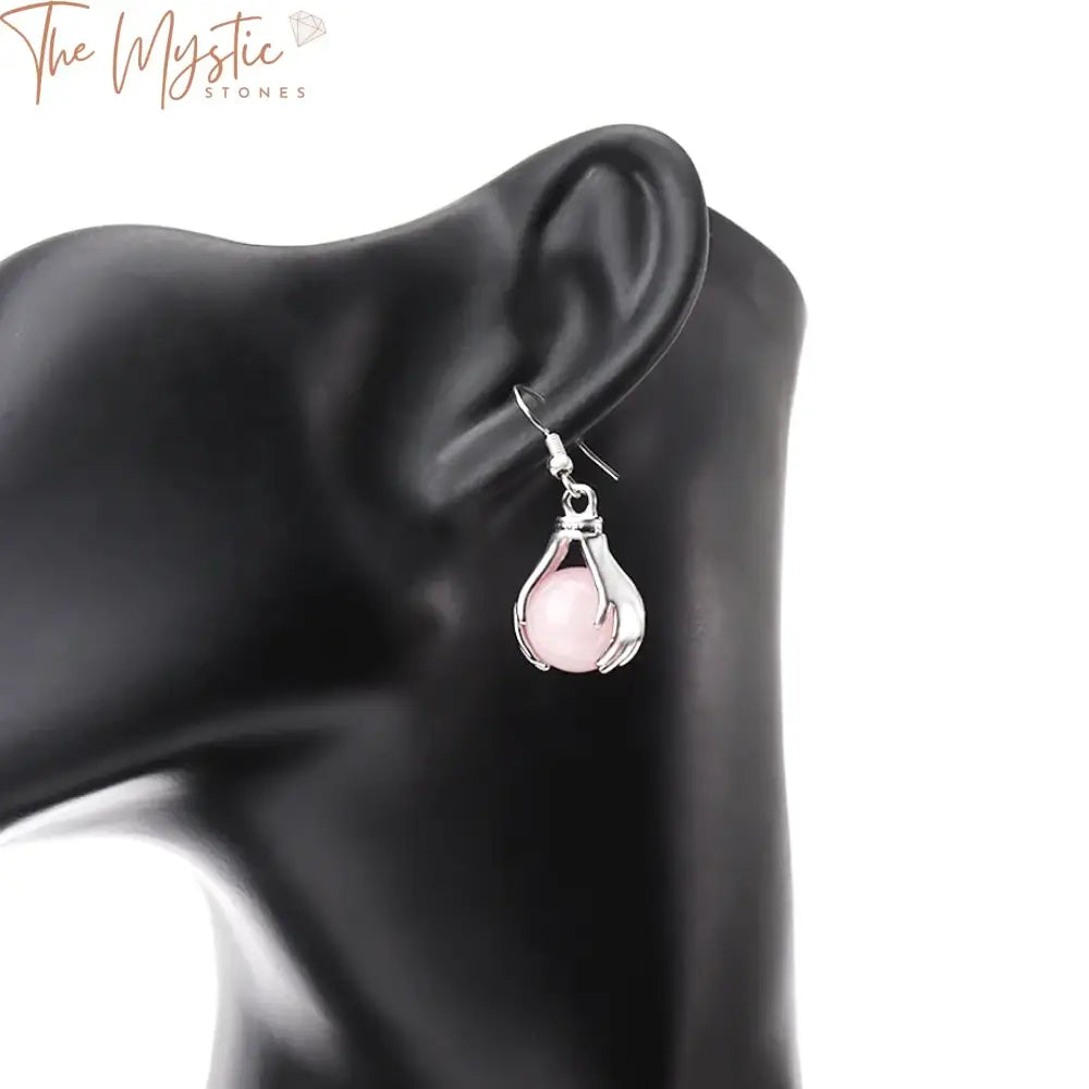 Pink Amethyst Quartz Crystal Drop Earrings