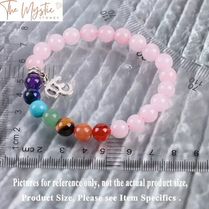 Pink Crystal Quartz 7 Chakra Bracelet With Om Charm