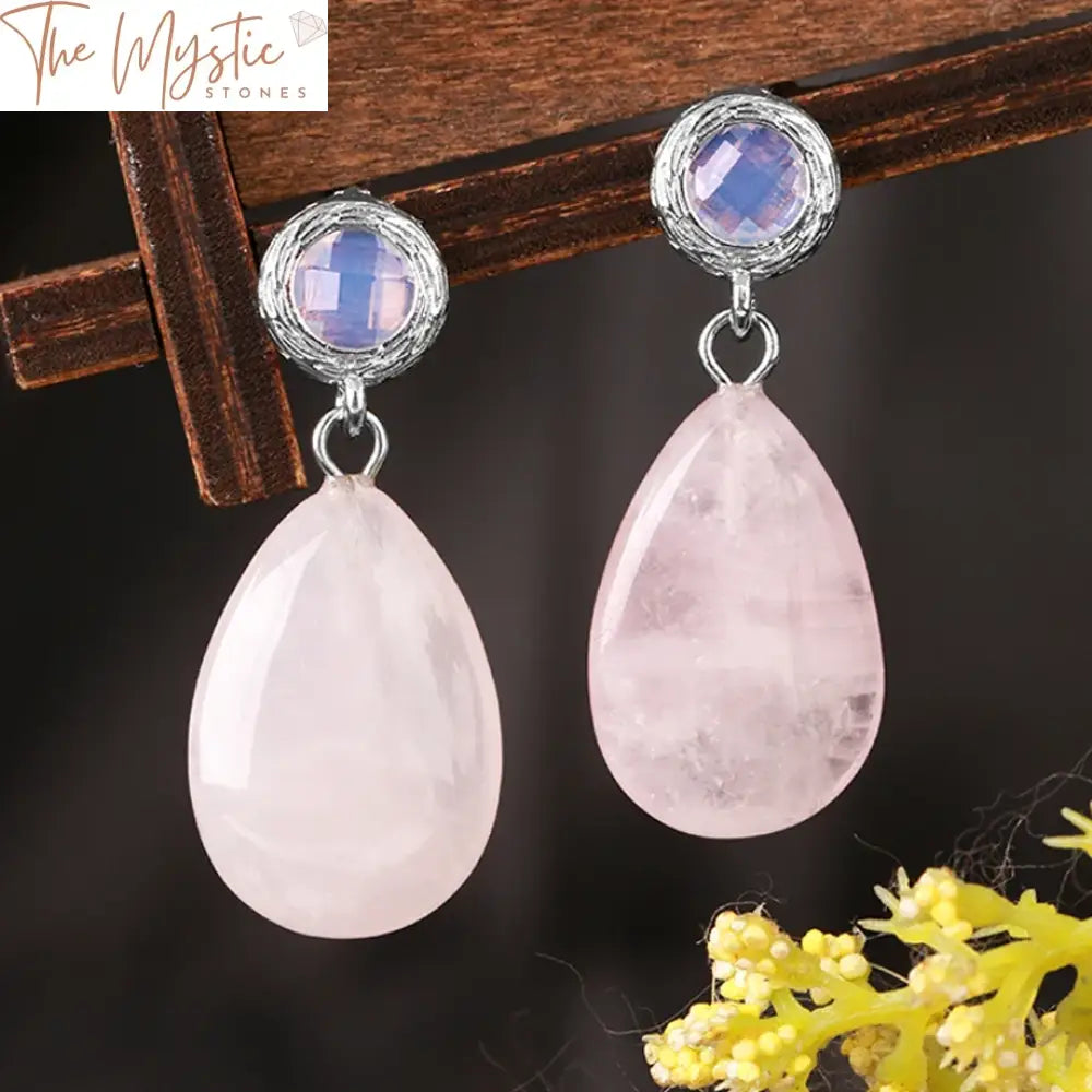 Pink Crystal Reiki Drop Stud Earrings