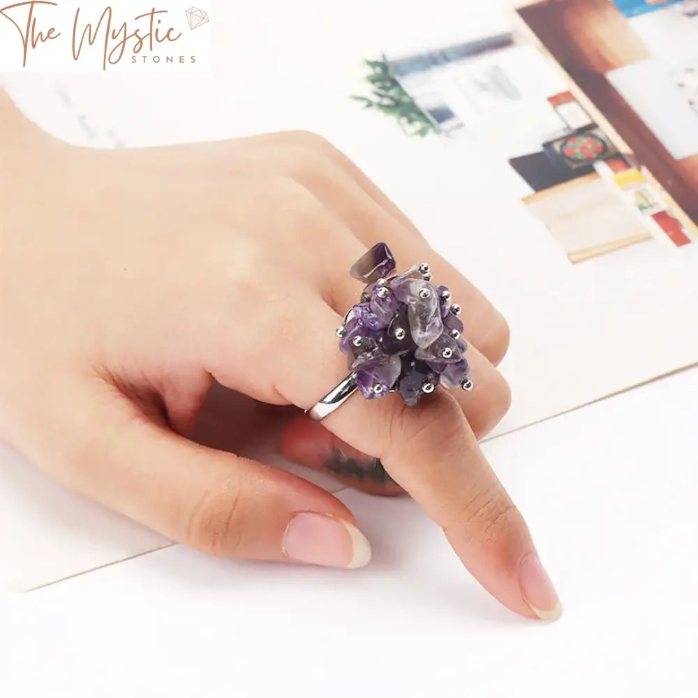 Pink Fluorite Quartz Flower Ring