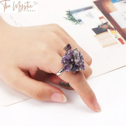 Pink Fluorite Quartz Flower Ring