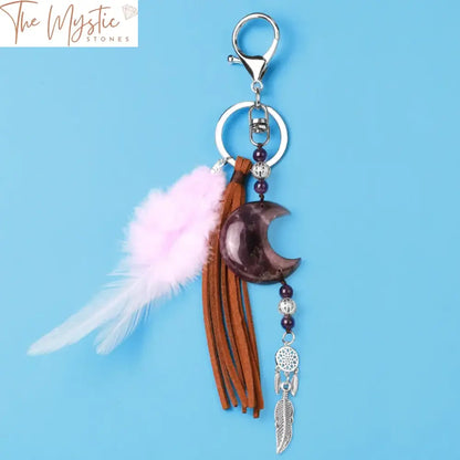 Pink Moon Crystal Dream Catcher Keychain