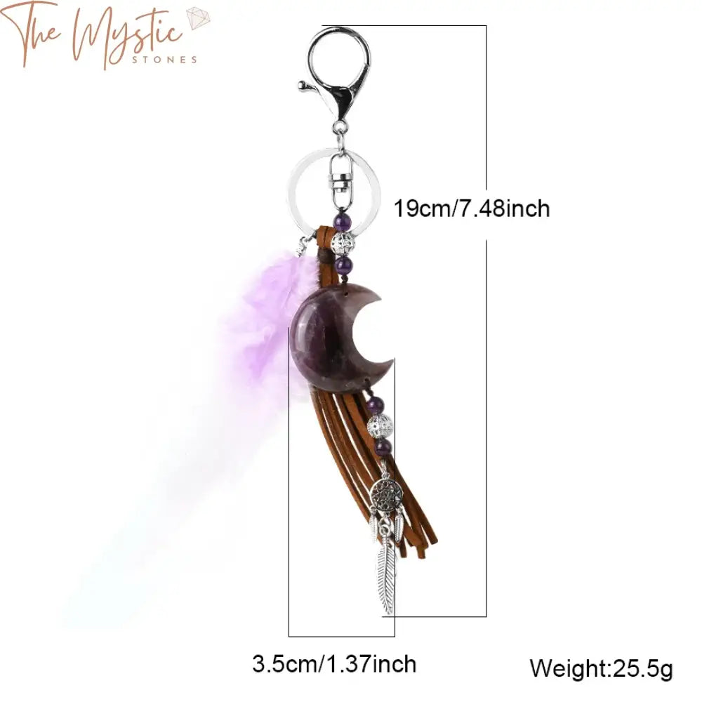 Pink Moon Crystal Dream Catcher Keychain