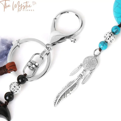 Pink Moon Crystal Dream Catcher Keychain