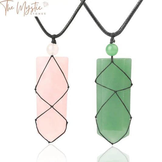 A collection of sword-shaped natural crystal stone necklaces featuring arrowhead pink quartz pendants.