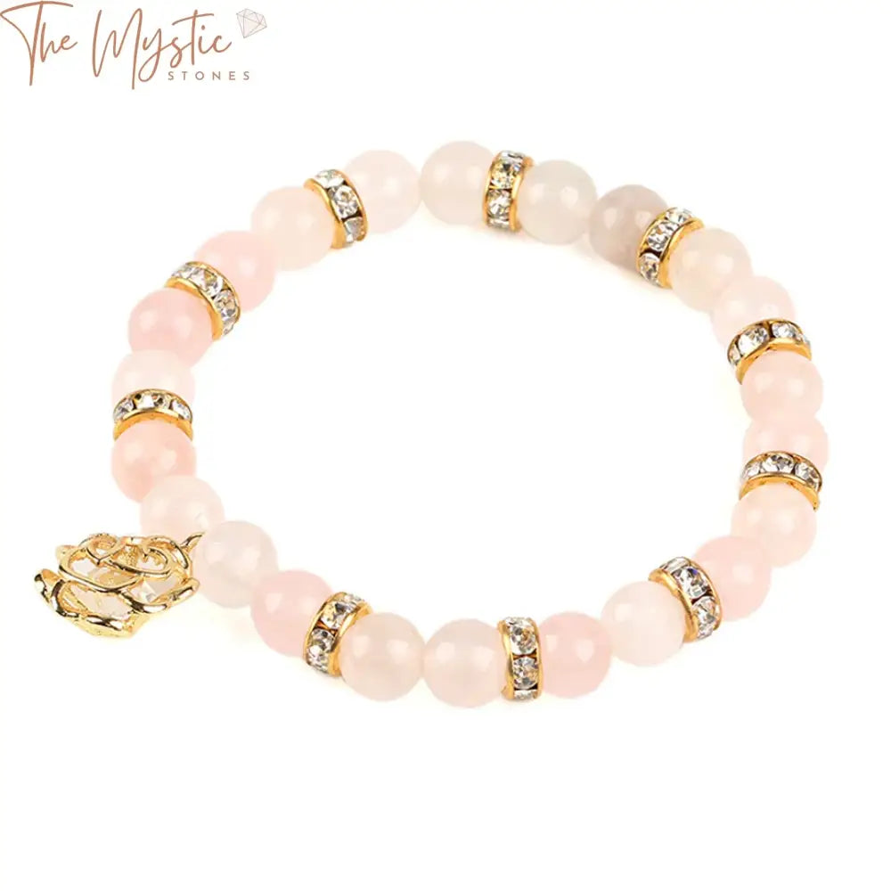 Pink Quartz Beaded Love Charm Bracelet