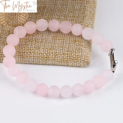 Pink Quartz Beaded Love Charm Bracelet