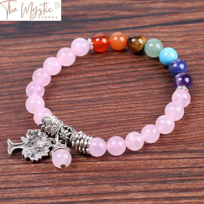 Pink Quartz Chakra Tree Bracelet