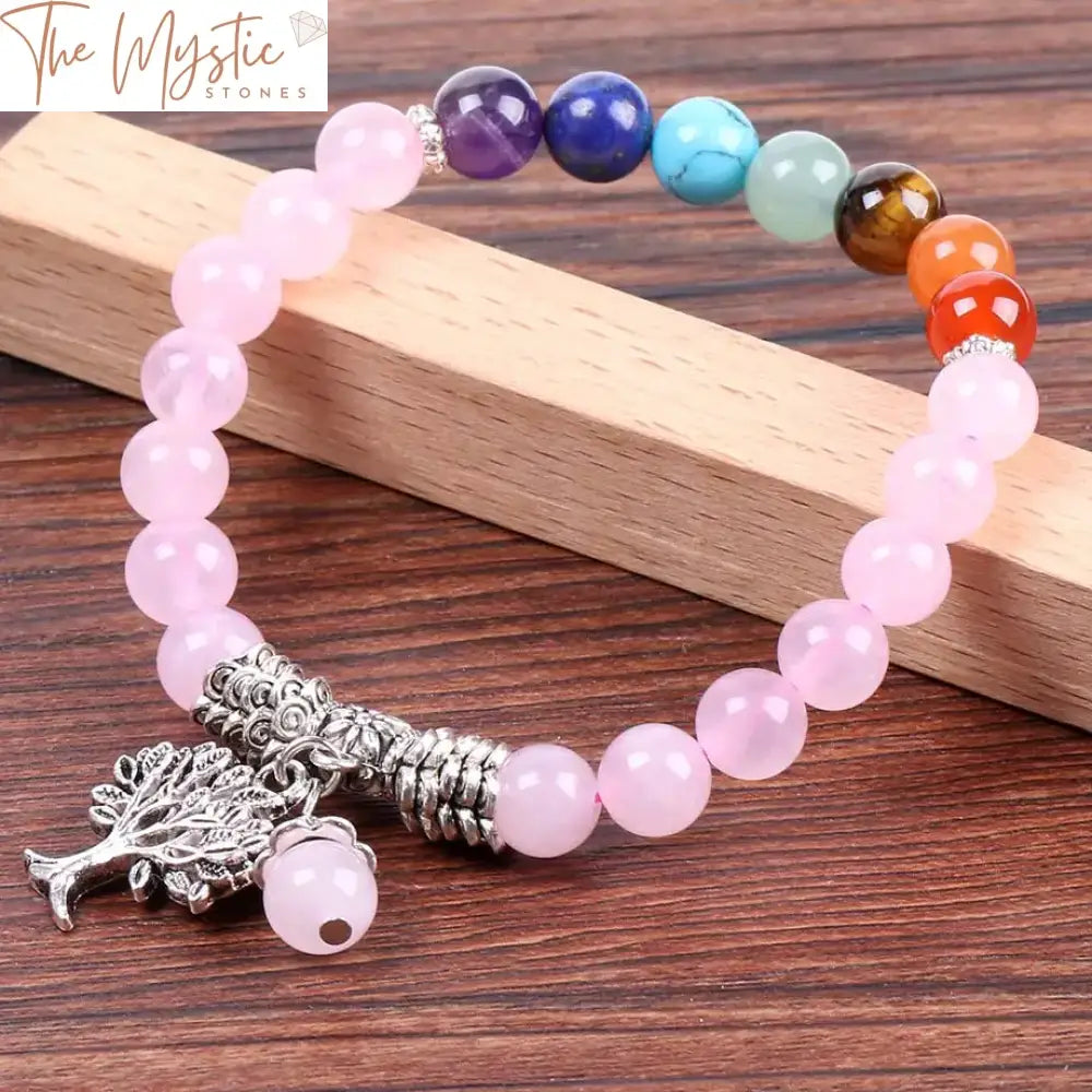 Pink Quartz Chakra Tree Bracelet