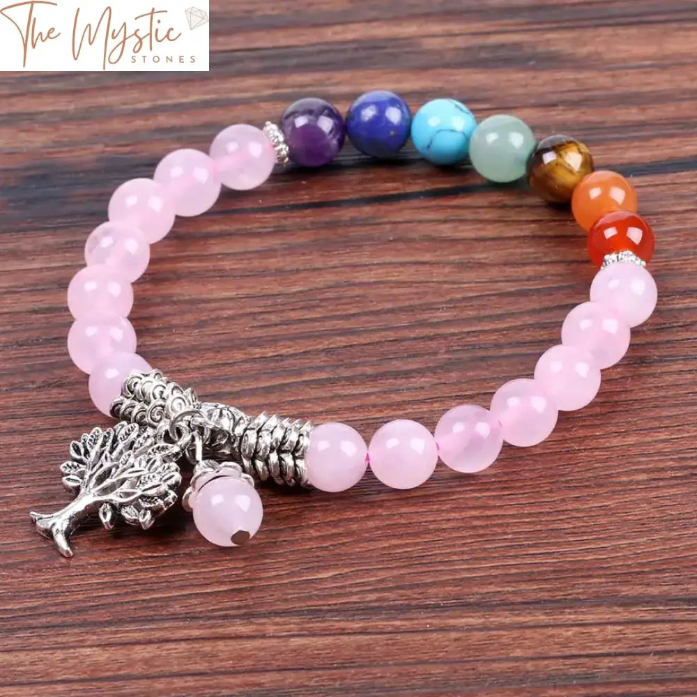 Pink Quartz Chakra Tree Bracelet