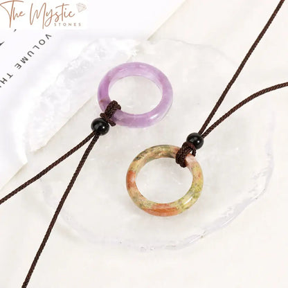 Pink Quartz Circle Pendant Necklace