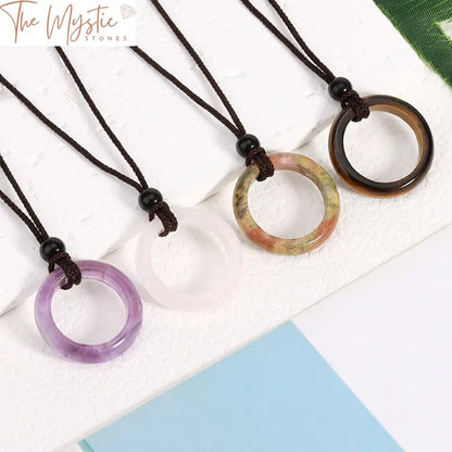 Pink Quartz Circle Pendant Necklace