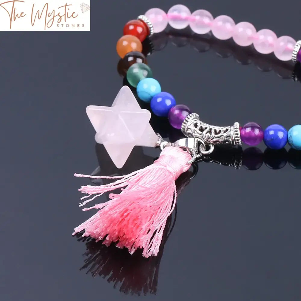 Pink Quartz Crystal 108-Bead Mala With Tassel