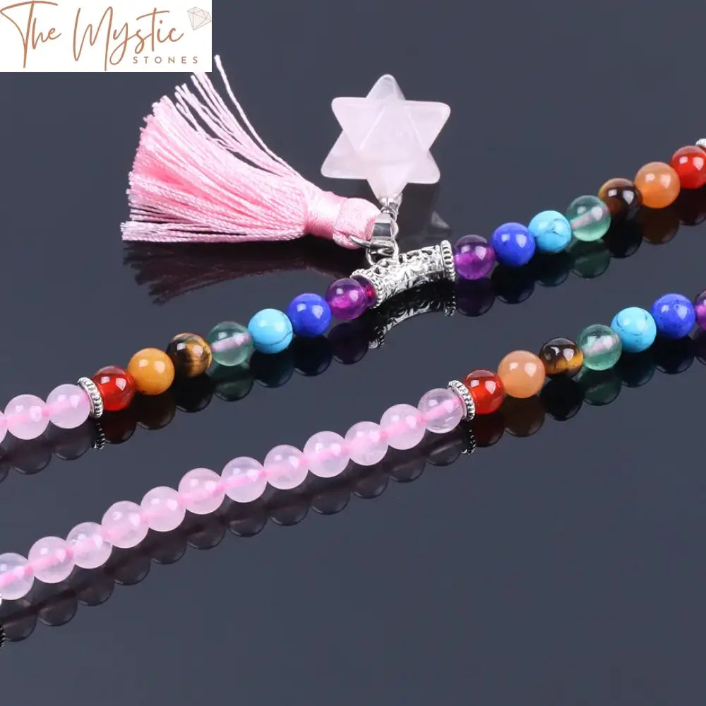 Pink Quartz Crystal 108-Bead Mala With Tassel