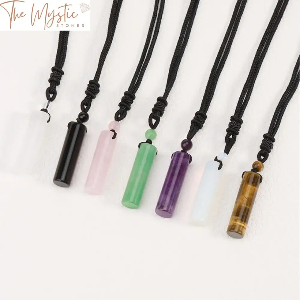 Pink Quartz Cylinder Pendant Necklace