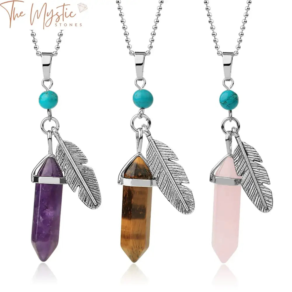 Natural Stone Pendant Necklace featuring a hexagonal pink quartz crystal, elegantly pointed and polished.