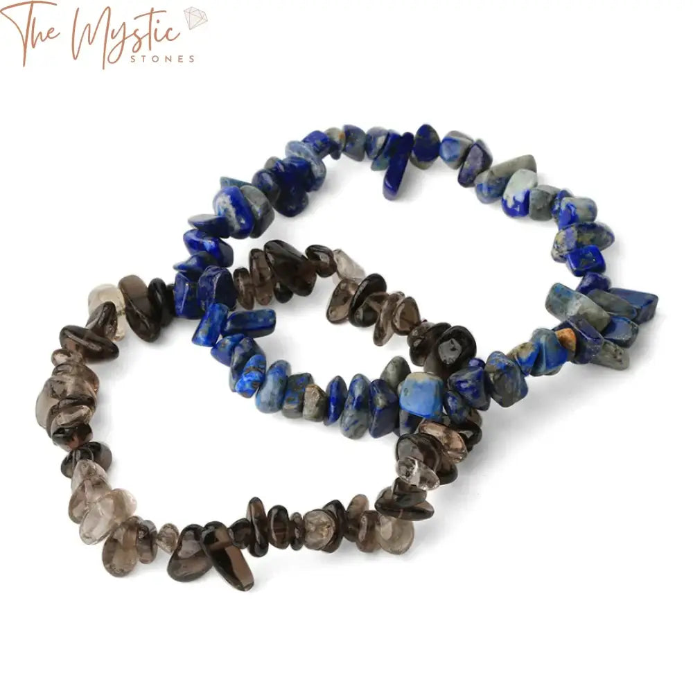 Pink Quartz & Lapis Chip Stone Bracelet Set