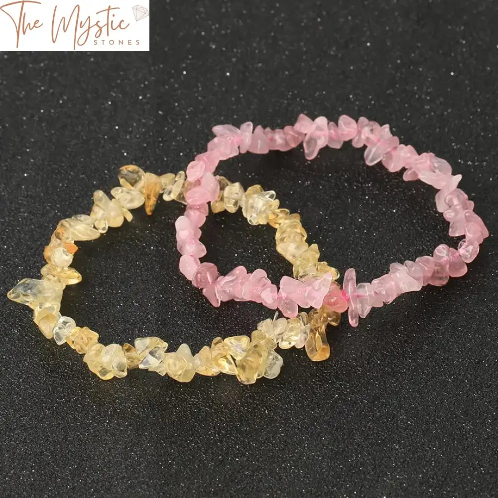 Pink Quartz & Lapis Chip Stone Bracelet Set