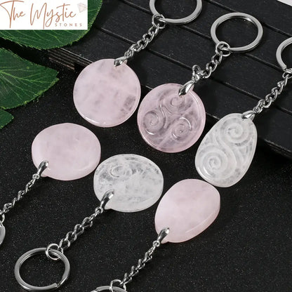 Pink Quartz Moon & Star Keychain