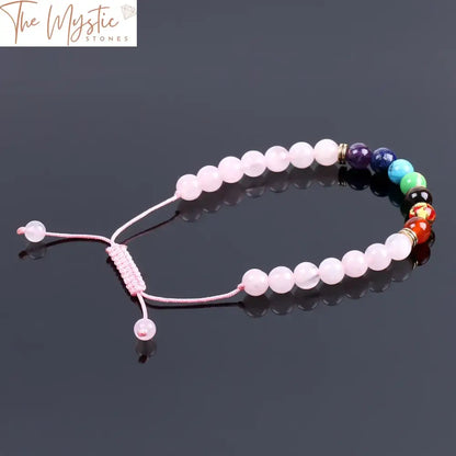 Pink Quartz Reiki Meditation Bracelet With 7 Chakra Stones