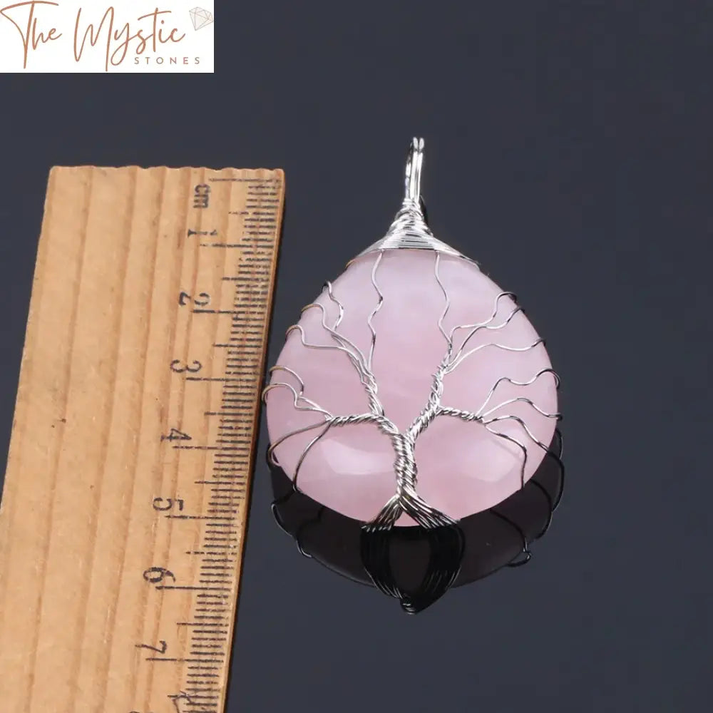 Pink Quartz Tree Of Life Pendant Necklace