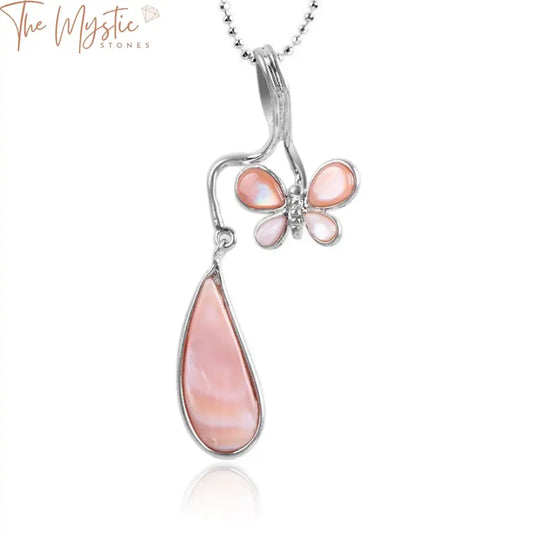 Natural pink shell necklaces featuring water drop-shaped pendants made from mother of pearl.