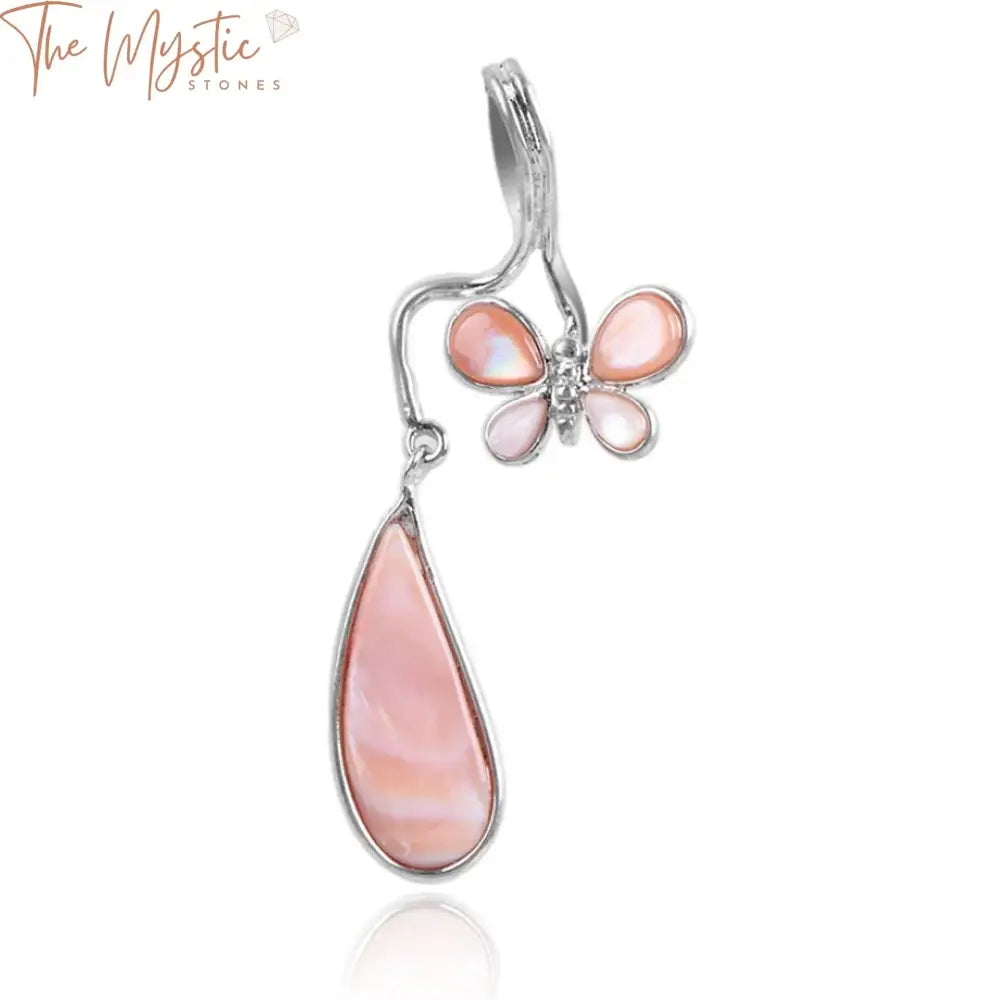 Pink Shell Butterfly Pendant Necklace