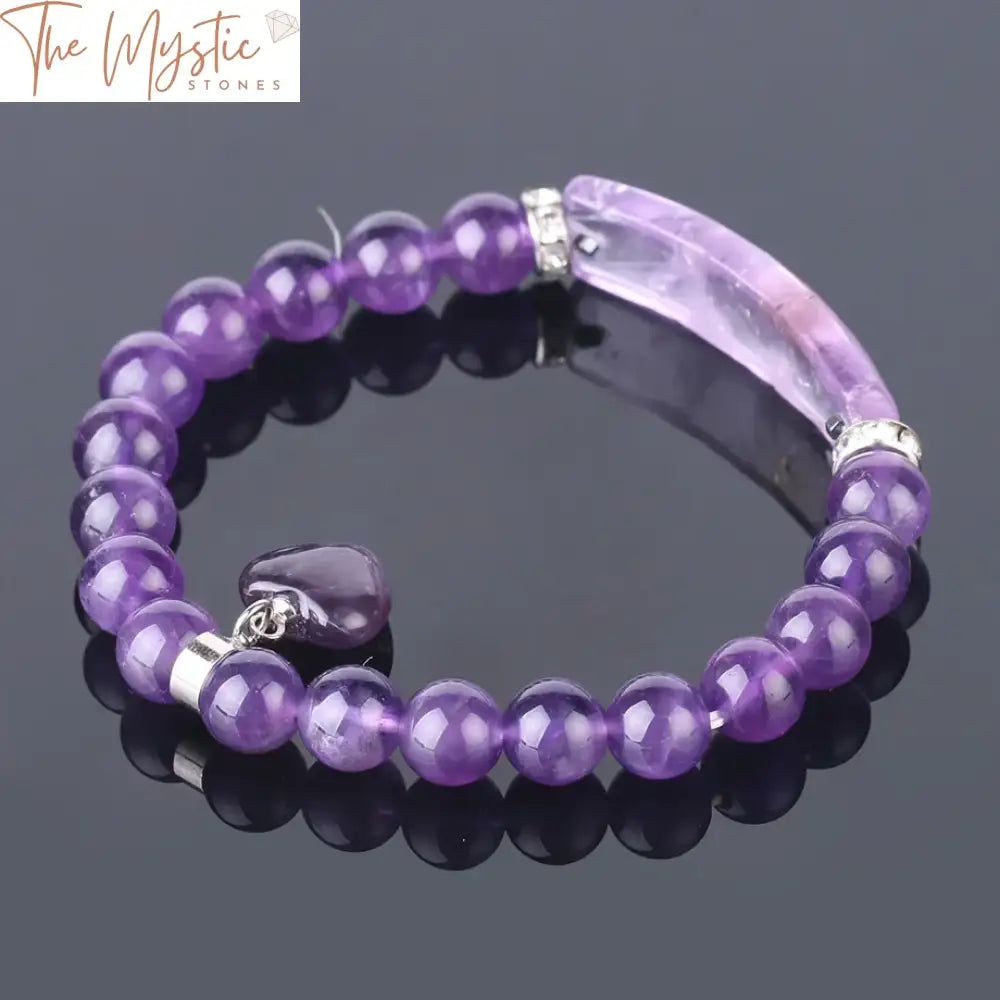 Purple Crystal Heart Charm Bracelet