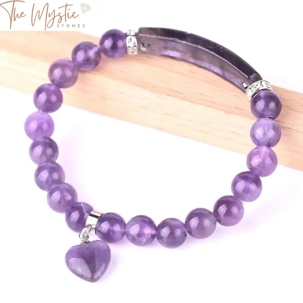 Purple Crystal Heart Charm Bracelet