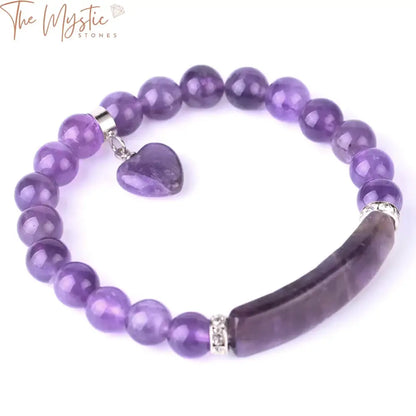 Purple Crystal Heart Charm Bracelet