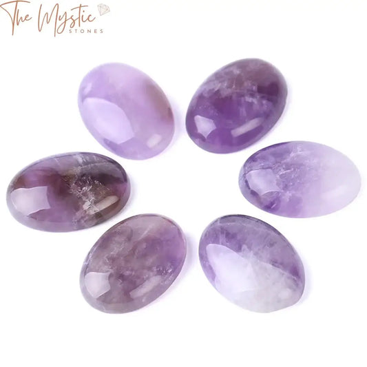 A close-up image of a single natural stone bead with a smooth oval shape, showcasing a rich purple color.