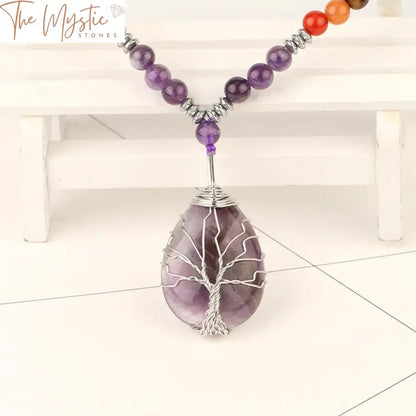 Purple Crystal Tree Of Life Pendant Necklace