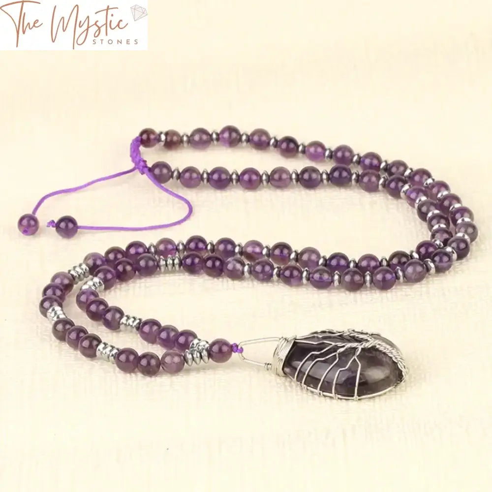 Purple Crystal Tree Of Life Pendant Necklace