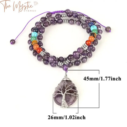 Purple Crystal Tree Of Life Pendant Necklace