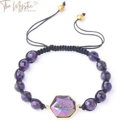 Purple Quartz Black Tourmaline & Amazonite Stone Bracelet