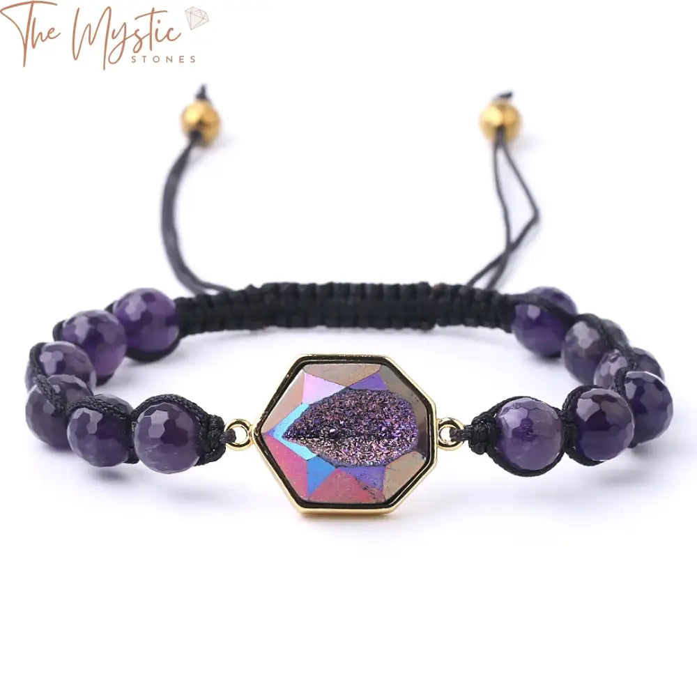 Purple Quartz Black Tourmaline & Amazonite Stone Bracelet