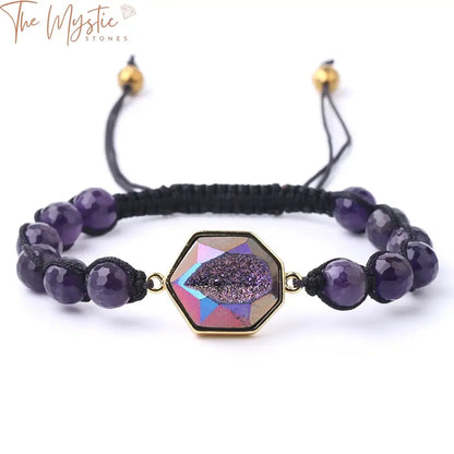 Purple Quartz Black Tourmaline & Amazonite Stone Bracelet