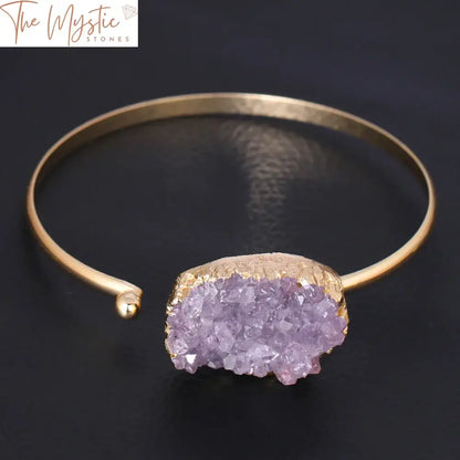 Purple Quartz Crystal Cuff Bracelet In Gold