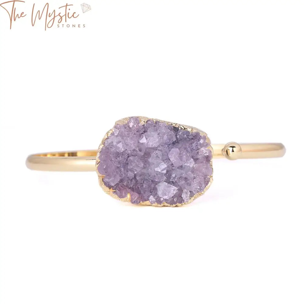 Purple Quartz Crystal Cuff Bracelet In Gold