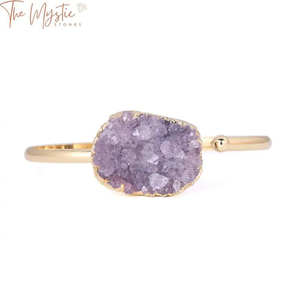 Purple Quartz Crystal Cuff Bracelet In Gold