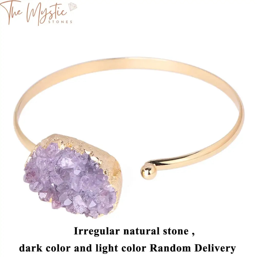 Purple Quartz Crystal Cuff Bracelet In Gold