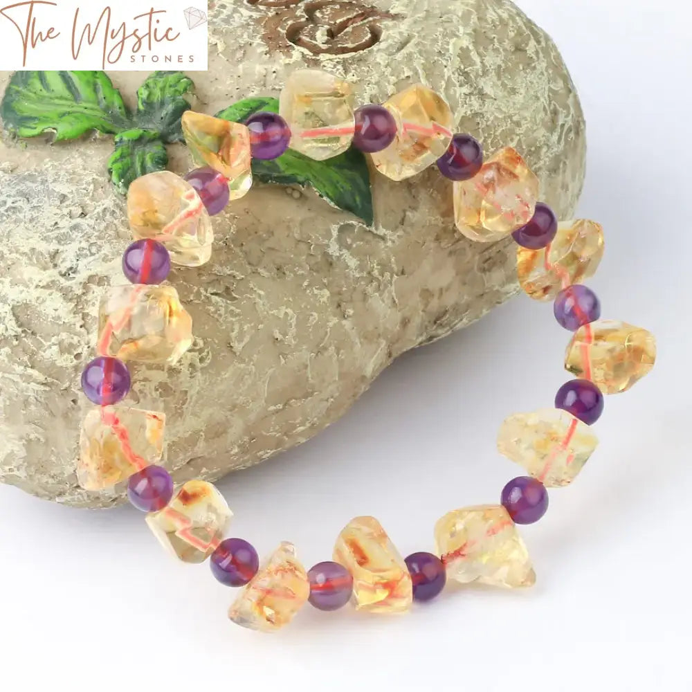 Purple Yellow Crystal Reiki Bead Bracelet