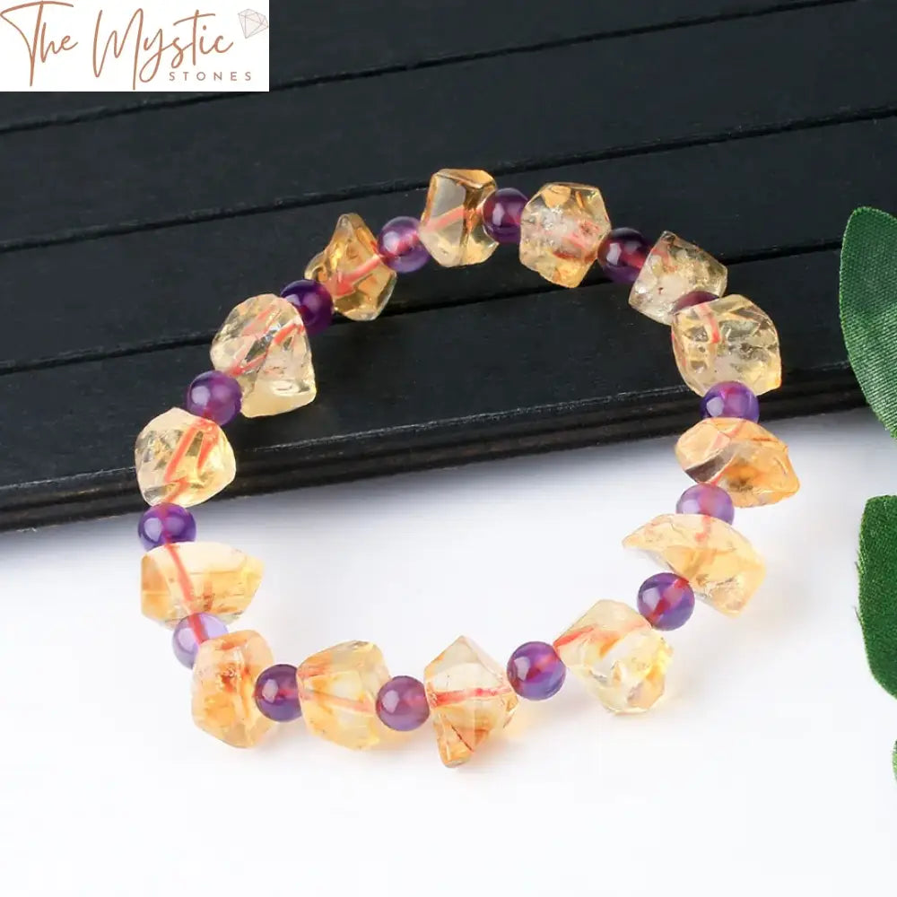 Purple Yellow Crystal Reiki Bead Bracelet