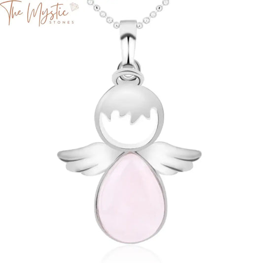 An elegant necklace featuring a pendant shaped like angel wings, crafted from natural quartz crystal.